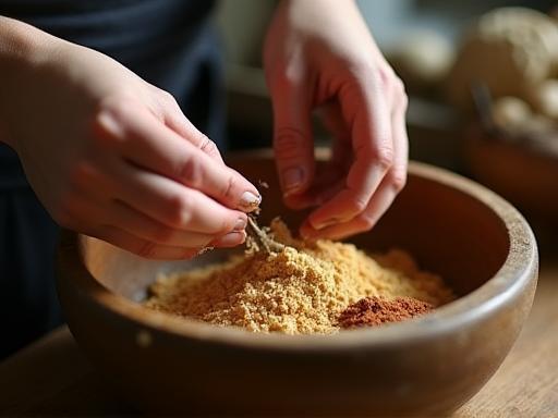Hands mixing natural ingredients in a bowl